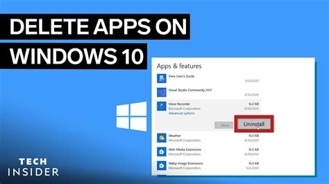 uninstall apps in windows 10